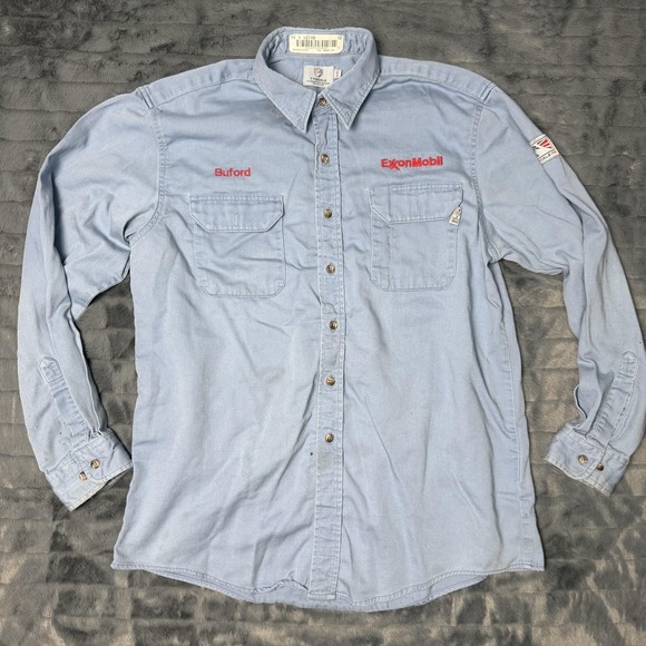 Tyndale FR Shirt Mens XL Blue Long Sleeve Flame Resistant ExxonMobil Workwear